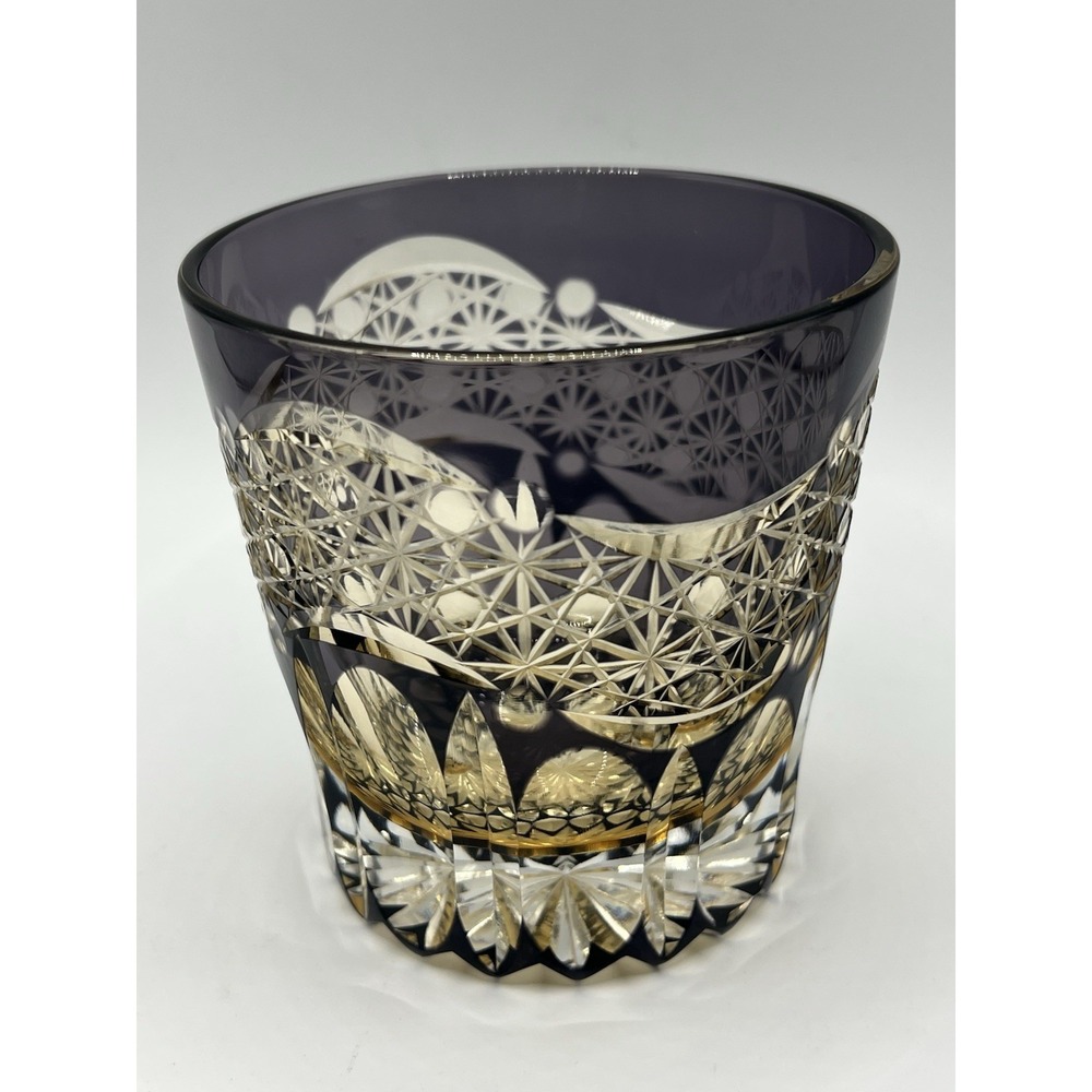 Kiriko Glass Hand Cut To Clear Whiskey Beer Water Crystal Glasses Purple